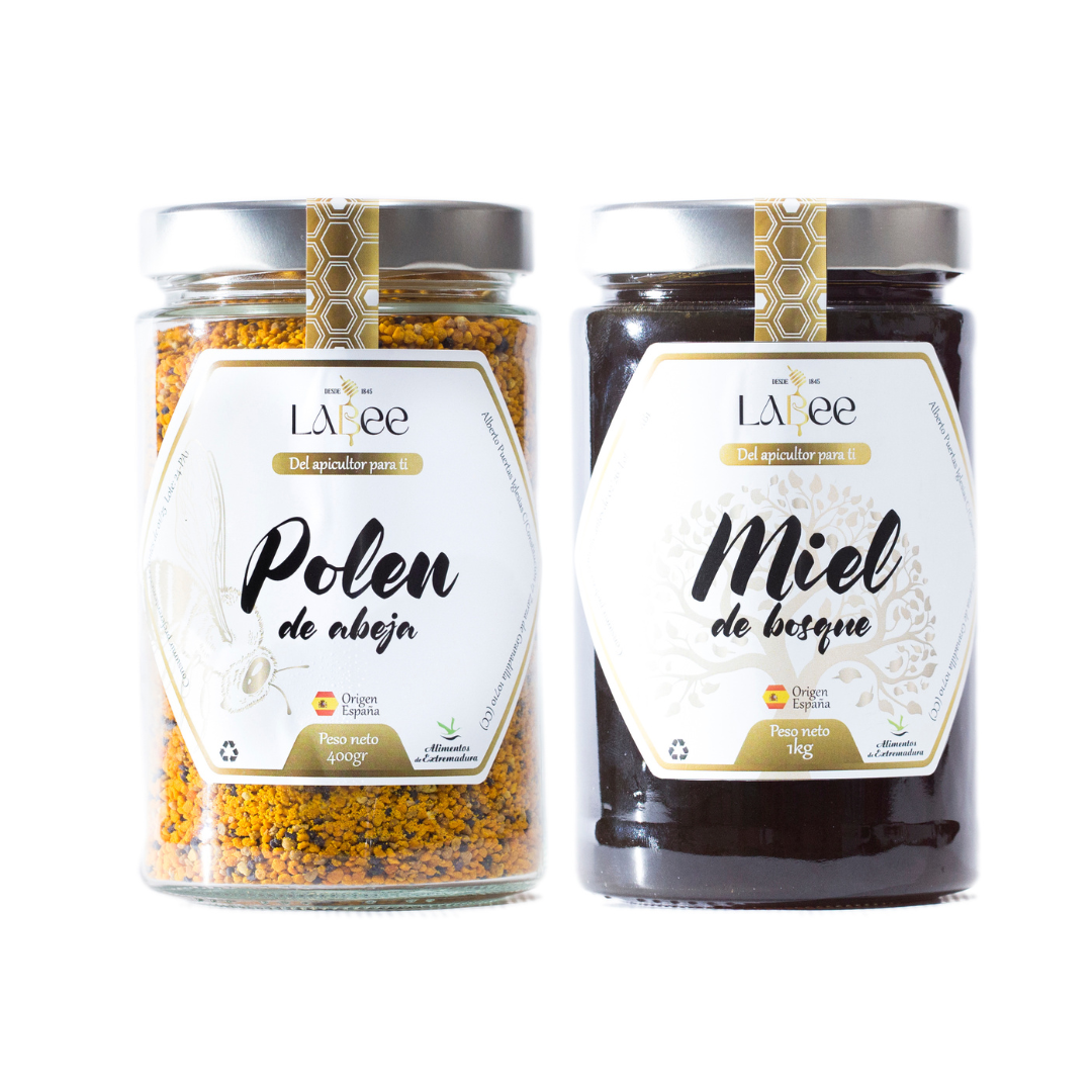 polen de abeja natural y miel de bosque 1kg