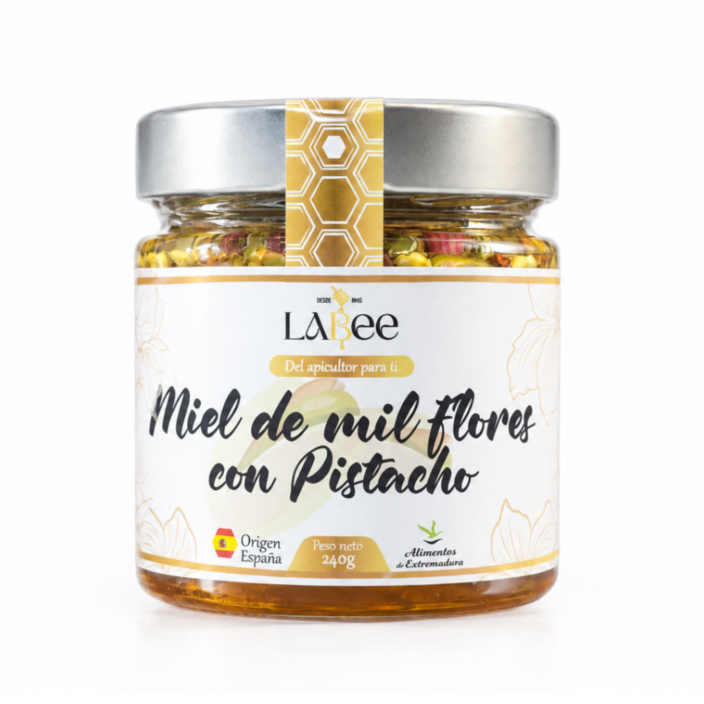 miel cruda de mil flores con pistacho
