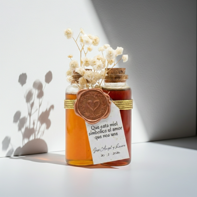Regalo para invitados: dúo de miel artesanal en tubos de cristal
